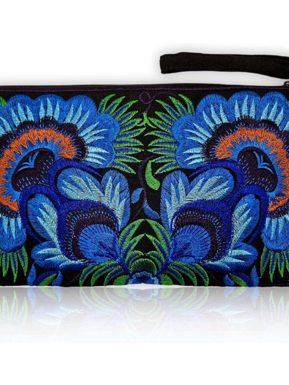 Floral Embroidered Boho Clutch - Handmade Ethnic Flower Wristlet Purse